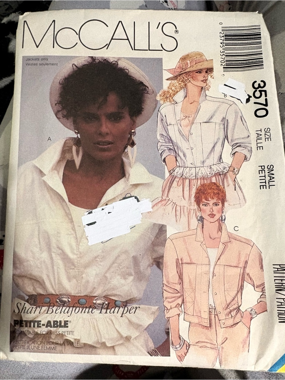 McCalls 1988 Vintage Celebrity Shari Belafonte Jacket Pattern